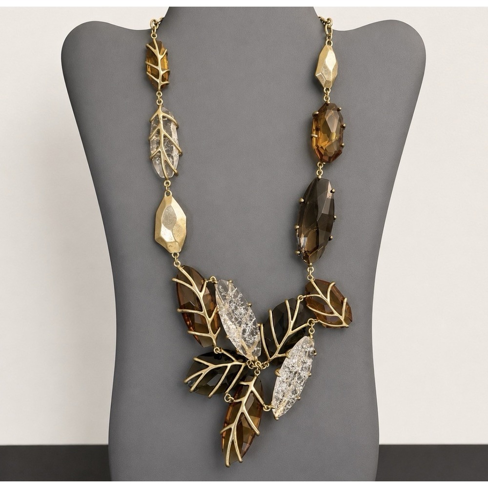 RLM SOHO Robert Lee Morris Sculptural Leaf Silver Tone Boho Statement Necklace